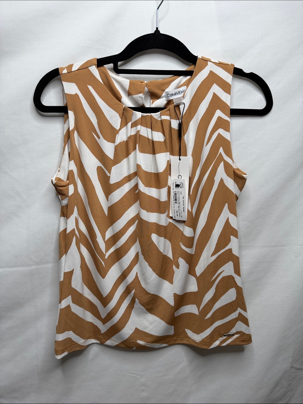 Calvin Klein Camel and White Zebra-Print Sleeveless Top